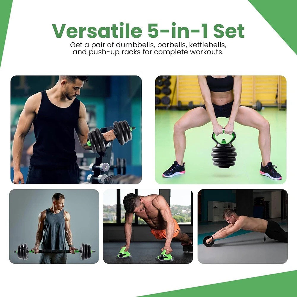 Versatile Adjustable Barbell, Curl Bar, Kettlebell, Dumbbell and Ab Roller Set 90 lbs Total ($100.00 Pick-Up Price!)
